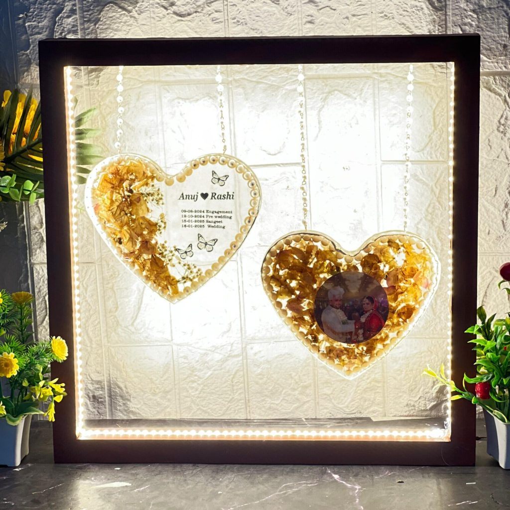 Heart Shape Wedding Varmala Flower Preservation LED Lamp