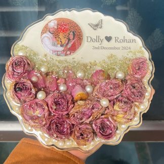 8-Inch Curve Shaped Resin Frame with Wedding Varmala Flowers & Photo