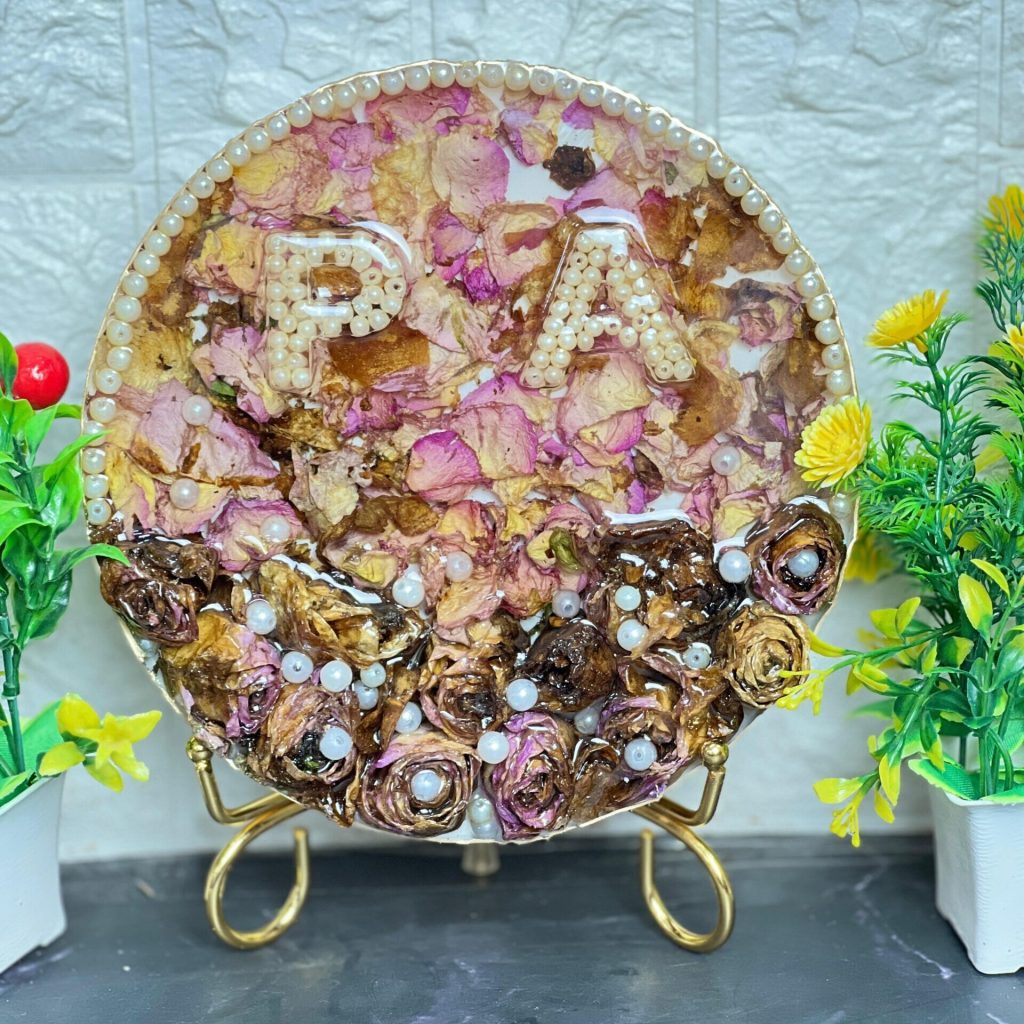 Flower Initial Name Preservation Resin Frame – 8 Inch