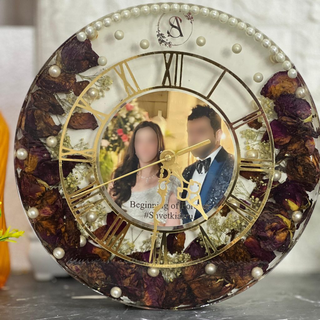 Wedding Photo Flower Preservation Resin Wall Clock – 12 Inch