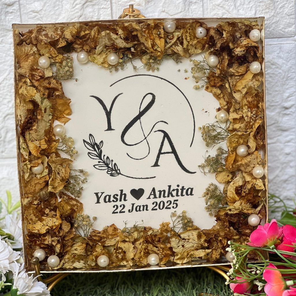 Wedding Card Jaimala Flower Preservation Resin Frame – 8 Inch