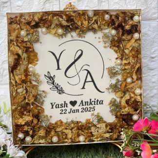 Wedding Card Jaimala Flower Preservation Resin Frame – 8 Inch