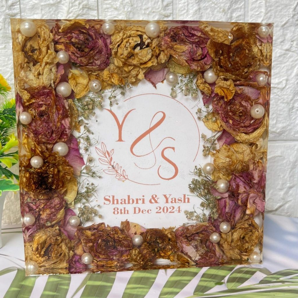Wedding Card & Varmala Preservation in Resin ( 8-Inch)