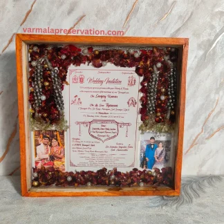 Wedding Card Preservation with Varmala Flowers in Resin Frame (10 Inch)