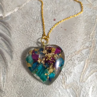 Multicolor Flowers Preserved Epoxy Heart-shaped Pendant