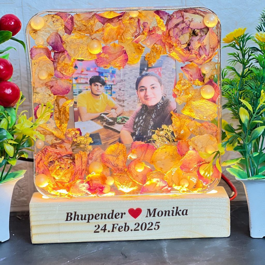 Square LED Resin Marriage Memory Photo Frame – 6 Inch