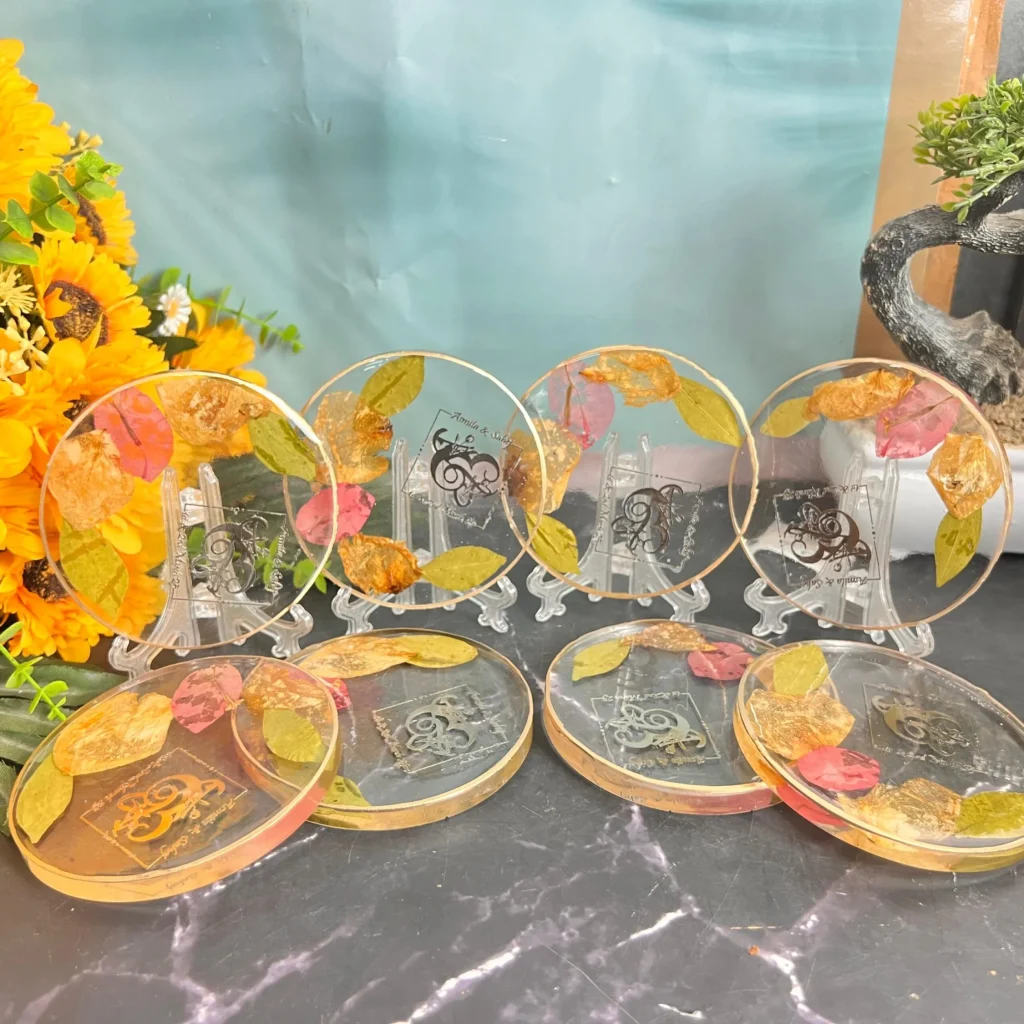Flower Preserved Resin Coaster Set Of 8
