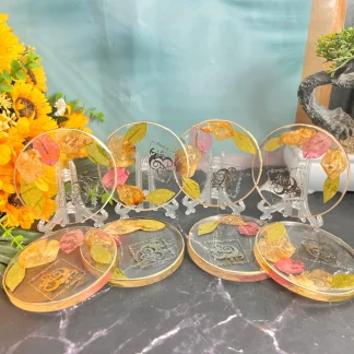 Flower Preserved Resin Coaster Set Of 8