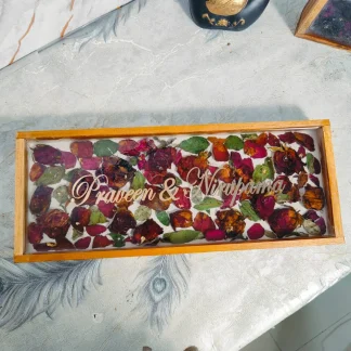 Personalized Couple Nameplate with Wedding Varmala Flowers (15×5 Inch)