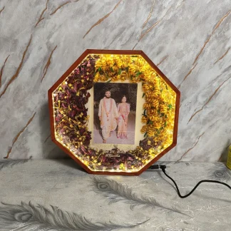 Octagonal Varmala Flower Preservation Frame with LED Light
